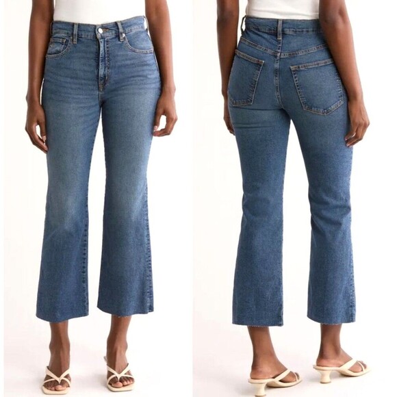New Etica Anya High Rise Modern Flare Northport Denim Jeans Raw Hem Sz 32 1069T1 - Picture 1 of 11